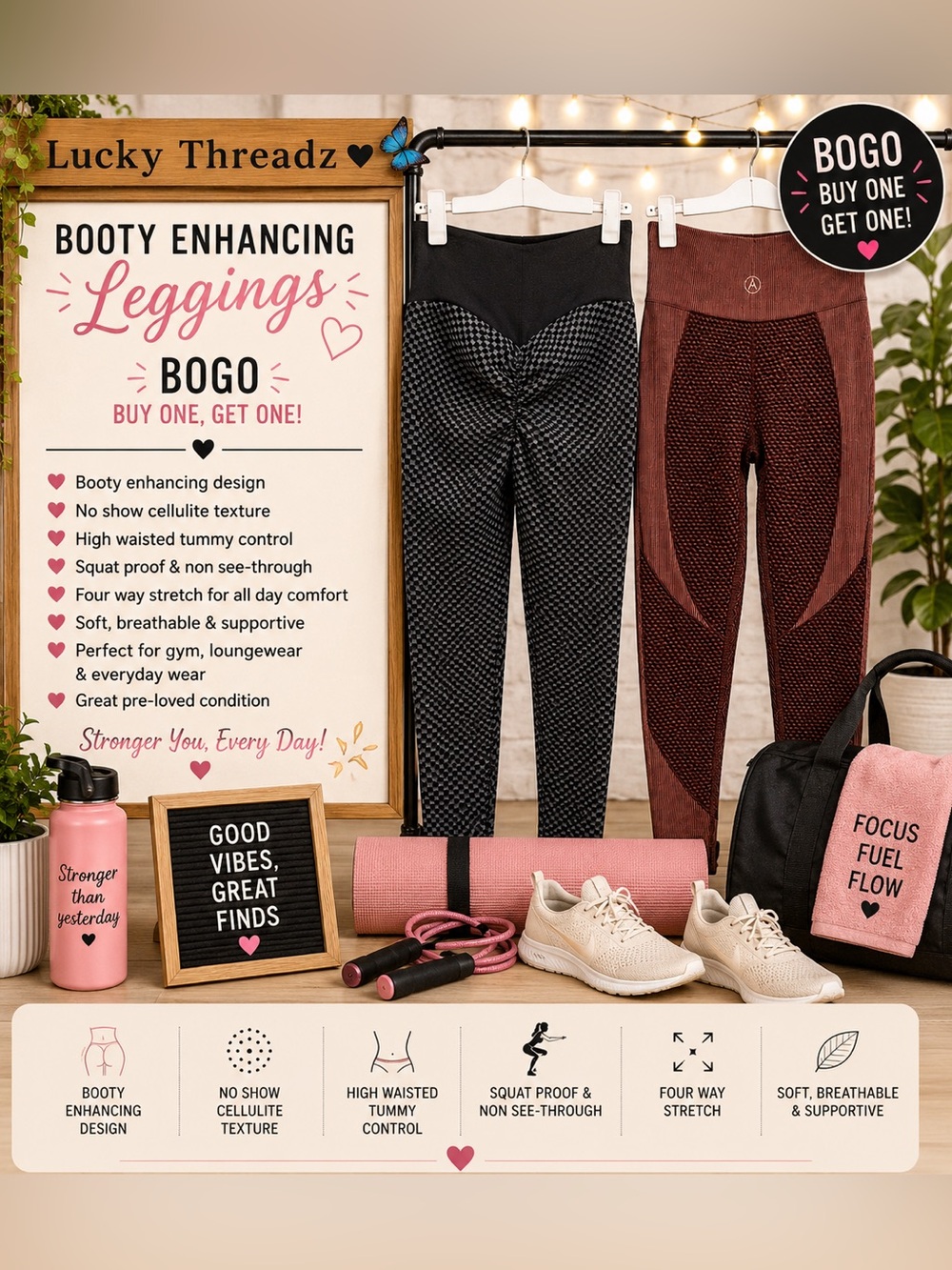 Booty Enhancing Leggings - Black & brown